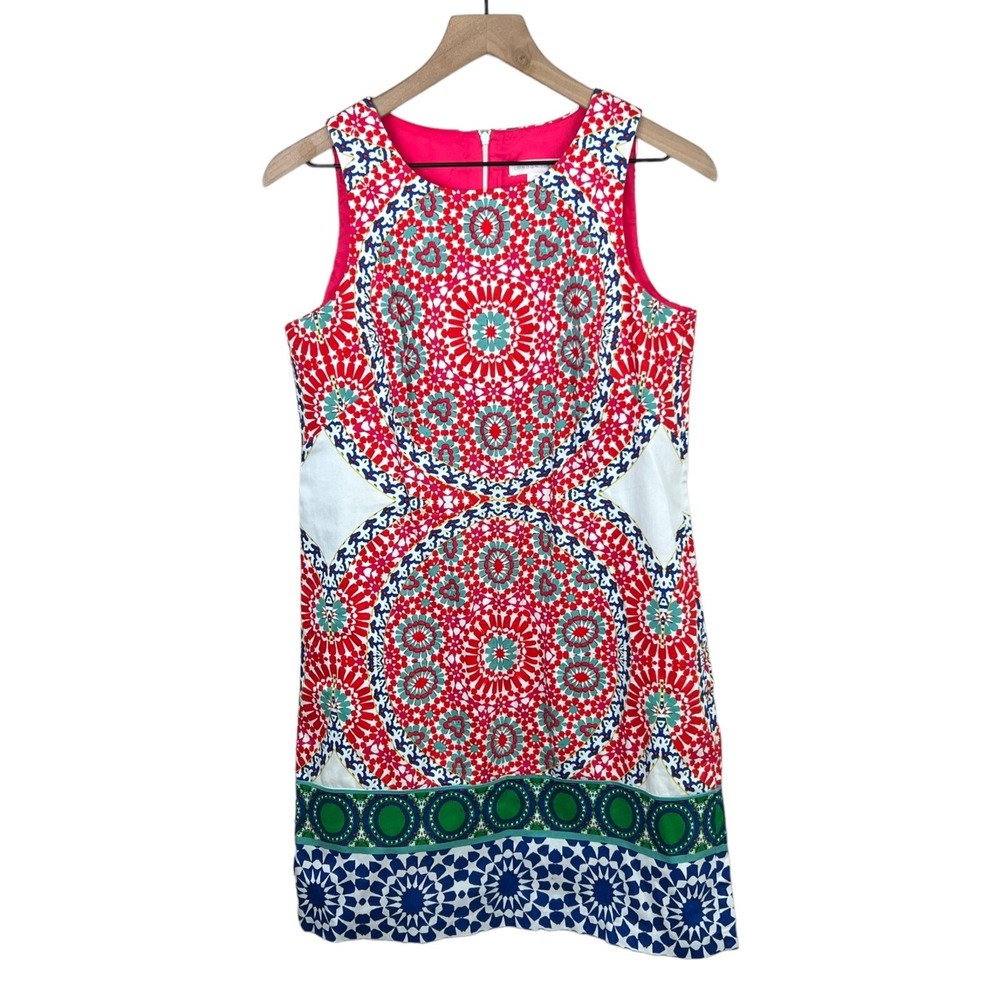 London Times WomenS 4 Shift Dress Red White Blue Geometric Mandala Sleeveless